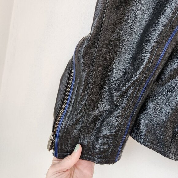 Wilsons Leather Jacket Black M. Julian Bomber Jacket Blue Stripe Men's L - Picture 5 of 10